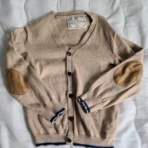 Zara Tan and Brown Cardigan Sweater with Elbow Patches
